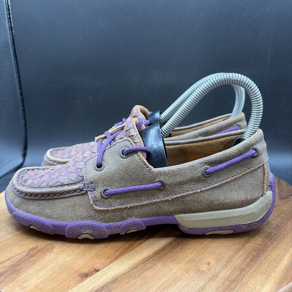Twisted X Driving Moccasins Womens Size 5.5 M Brown Purple Woven Leather WDM0025